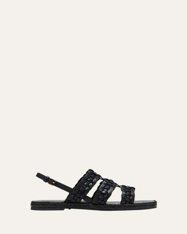 Braided Leather Slingback Espadrille Sandals